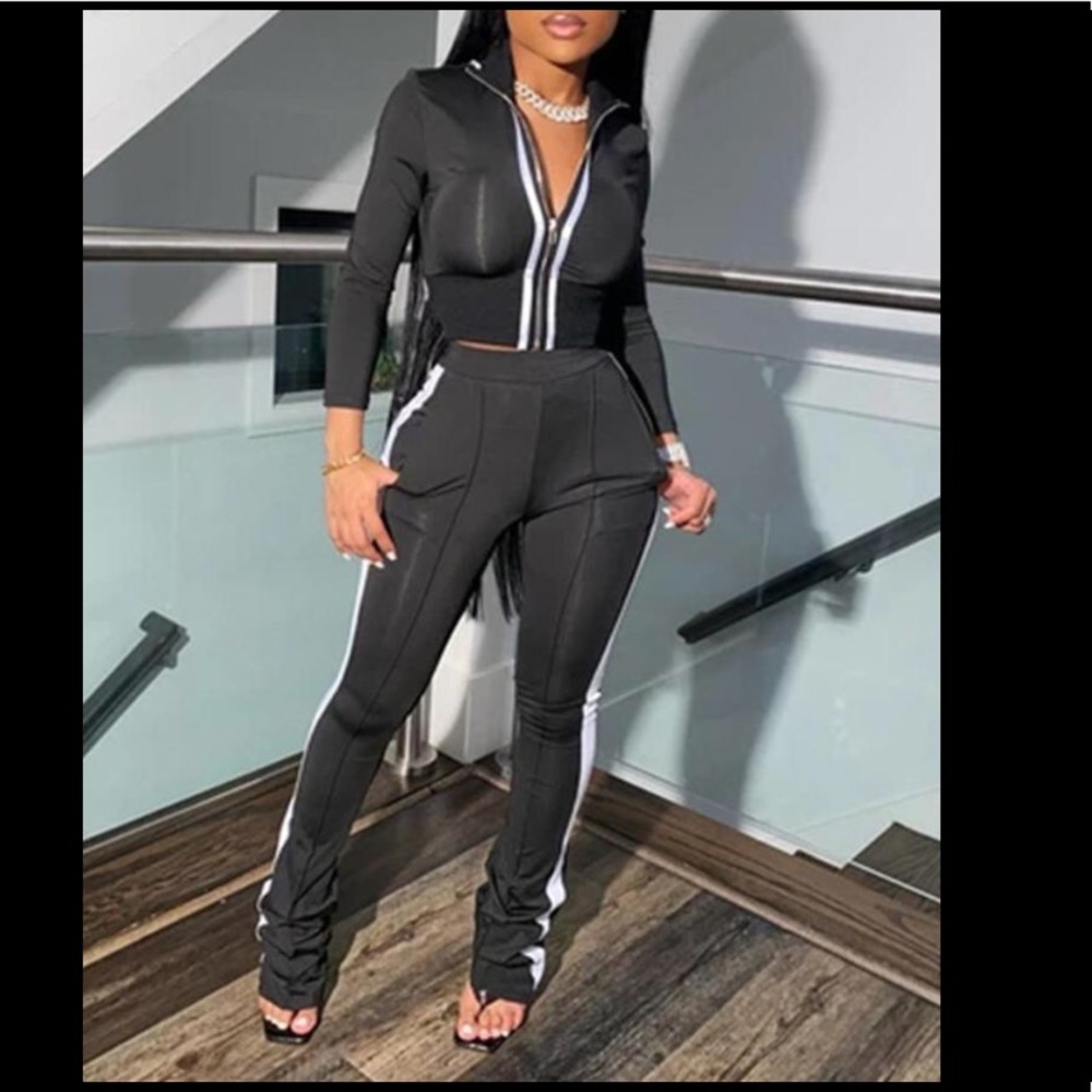 Reflector Stripped Top & White Stripped Pants Set